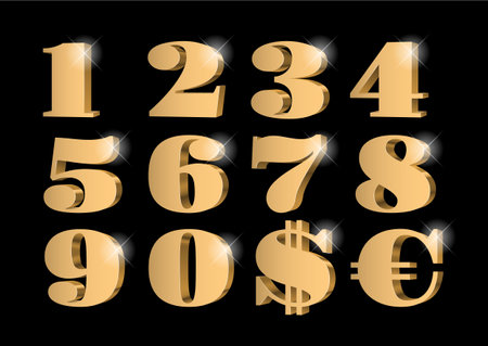 Gold 3d numbers. Symbol set. Vector illustrationのイラスト素材