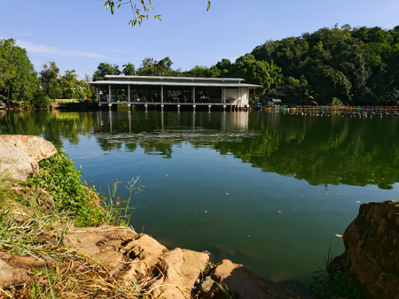 THE BUILDING IS IN THE MIDDLE OF THE POOL, HATYAI, THAILAND.のeditorial素材