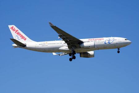 MADRID / SPAIN - MAY 2, 2016: Air Europa Airbus A330-200 EC-LMN passenger plane landing at Madrid Barajas Airportのeditorial素材