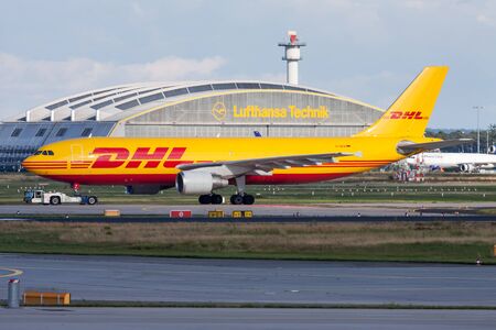 FRANKFURT / GERMANY - AUGUST 18, 2014: DHL Airbus A300 D-AEAI cargo plane taxiing at Frankfurt airportのeditorial素材