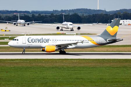 Munich / Germany - September 3, 2019: Thomas Cook Condor Airlines Airbus A320 D-AICF passenger plane departure at Munich Airportのeditorial素材