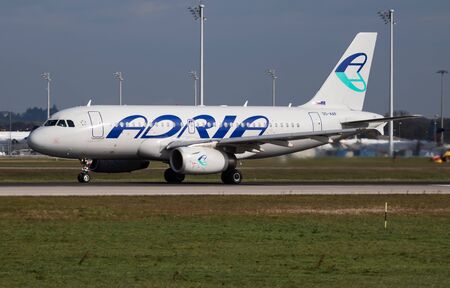 Munich / Germany - October 10, 2017: Adria Airways Airbus A319 S5-AAP passenger plane arrival and...