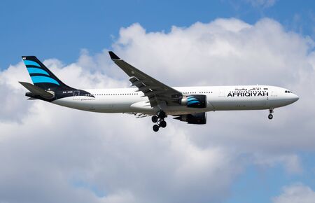 Istanbul / Turkey - March 29, 2019: Afriqiyah Airways Airbus A330-300 5A-ONR passenger plane arrival and landing at Istanbul Ataturk Airportのeditorial素材