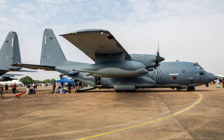 FAIRFORD / UNITED KINGDOM - JULY 13, 2018: United States Air Force USAF Lockheed HC-130H Hercules 92-2104 search and rescue (SAR/CSAR) aircraft static display at RIAT Royal International Air Tattoo 2018 airshowのeditorial素材