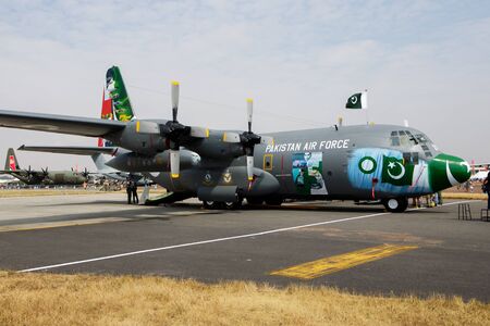 FAIRFORD / UNITED KINGDOM - JULY 13, 2018: Pakistan Air Force Lockheed C-130E Hercules 4178 transport plane static display at RIAT Royal International Air Tattoo 2018 airshowのeditorial素材