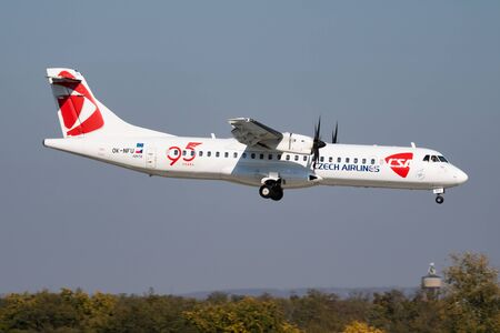 Budapest / Hungary - October 14, 2018: CSA Czech Airlines ATR-72 OK-NFU passenger plane arrival and landing at Budapest Airportのeditorial素材