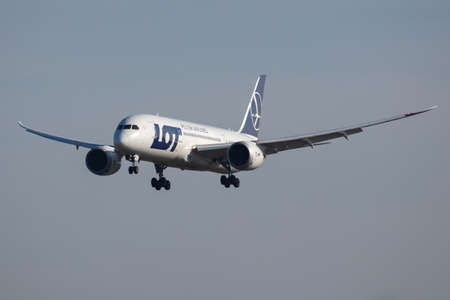 Budapest / Hungary - November 11, 2019: LOT Polish Airlines Boeing 787-8 Dreamliner SP-LRC passenger...