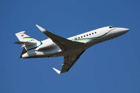 Budapest / Hungary - July 3, 2019: Dassault Falcon 900X HA-LKZ business corporate jet plane...