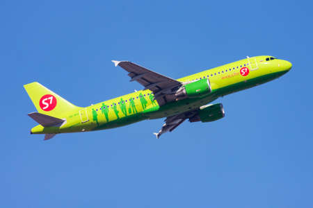 Hong Kong / China - December 1, 2013: S7 Airlines Airbus A320 VQ-BRG passenger plane departure and take off at Hong Kong Chek Lap Kok Airportのeditorial素材