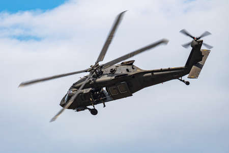 SLIAC / SLOVAKIA - AUGUST 3, 2019: Slovak Air Force Sikorsky UH-60M Black Hawk 7642 transport helicopter display at SIAF Slovak International Air Fest 2019のeditorial素材
