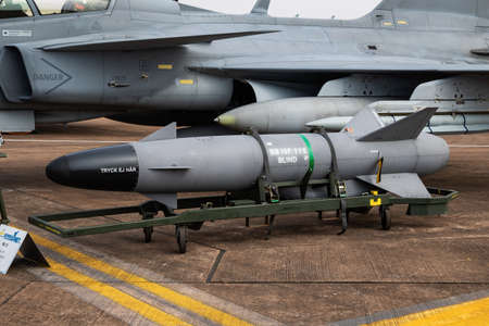 FAIRFORD / UNITED KINGDOM - JULY 13, 2018: Swedish Air Force SAAB JAS 39C Gripen 39293 fighter jet...