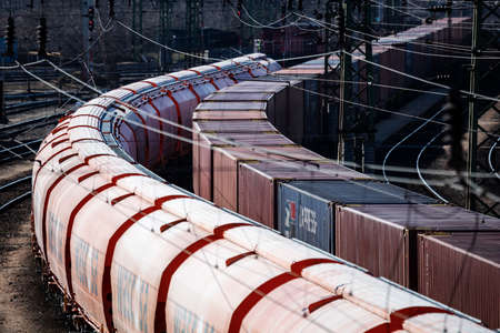 Cargo train. Railways transportartion. Railway transport. Global and international freight transportation industry.のeditorial素材