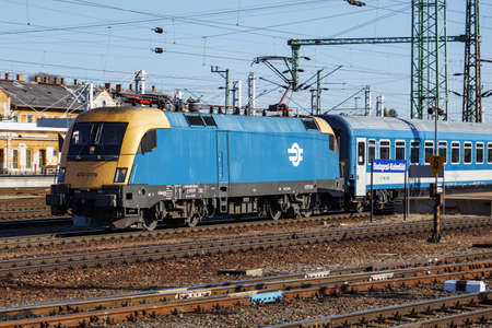 Budapest, Hungary - May 9, 2021: International and regional railway transportation. Passenger...