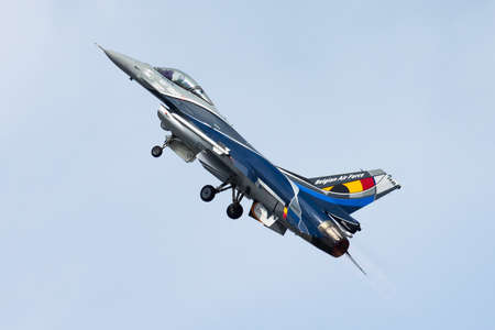 Volkel, Netherlands - June 14, 2013: Military fighter jet plane at air base. Air force flight...