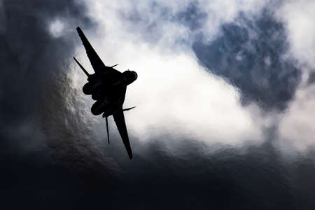 Radom, Poland - August 25, 2013: Military fighter jet plane at air base. Air force flight operation....