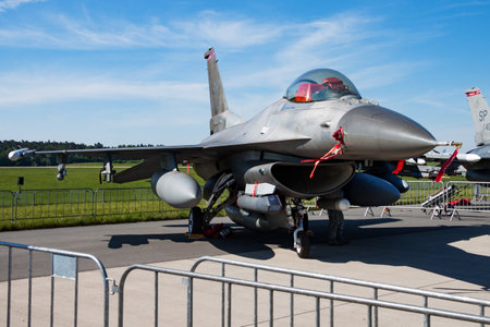 Berlin, Germany - May 25, 2014: Military fighter jet plane at air base. Air force flight operation. Aviation and aircraft. Air defense. Military industry. Fly and flying.のeditorial素材