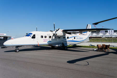 Berlin, Germany - May 25, 2014: RUAG passenger plane at airport. Schedule flight travel. Aviation...