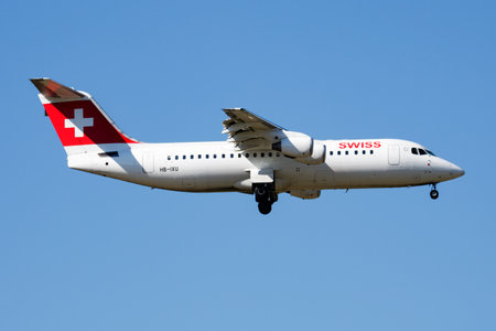 Budapest, Hungary - July 21, 2016: Swiss International Airlines passenger plane at airport. Schedule flight travel. Aviation and aircraft. Air transport. Global international transportation. Fly and flying.のeditorial素材