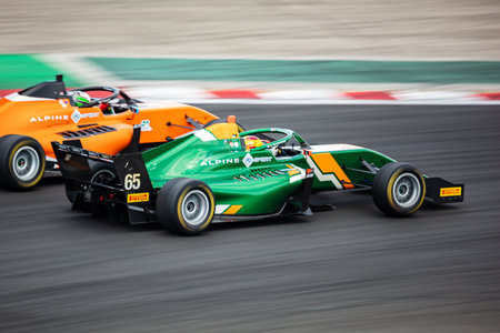 Mogyorod, Hungary - July 9, 2022: Formula Regional. Alpine. Motorsport and racing. Sports car and supercar. Grand prix and race. Action Photography.のeditorial素材
