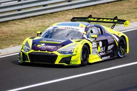 Mogyorod, Hungary - July 9, 2022: International GT Open. Audi R8 LMS Evo II. Motorsport and racing. Sports car and supercar. Grand prix and race. Action Photography.のeditorial素材