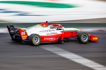 Mogyorod, Hungary - July 9, 2022: Formula Regional. Alpine. Motorsport and racing. Sports car and supercar. Grand prix and race. Action Photography.のeditorial素材