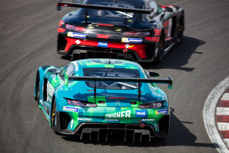 Mogyorod, Hungary - July 9, 2022: International GT Open. Mercedes-AMG. Motorsport and racing. Sports car and supercar. Grand prix and race. Action Photography.のeditorial素材