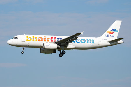 Amsterdam / Netherlands - July 3, 2017: BH Air Balkan Holidays Airbus A320 LZ-BHH passenger plane arrival and landing at Amsterdam Schipol Airportのeditorial素材