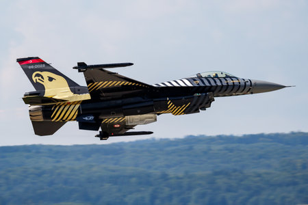 Sliac, Slovakia - August 27, 2017: Military fighter jet plane at air base. Air force flight operation. Aviation and aircraft. Air defense. Military industry. Fly and fly.のeditorial素材