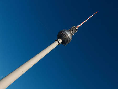 Tv Tower, Alexanderplatz, Berlin, tv tower against a clear blue sky, close up, Fernsehturmのeditorial素材