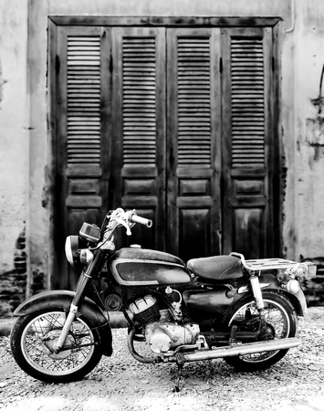 The old motorcycle Thailand ,black and whiteの写真素材