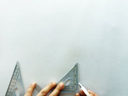The white office desk with school supplies on topの写真素材