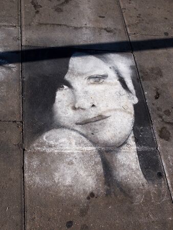London, England - September 29 2015: Amy Winehouse chalk drawing on the pavement floor at Camden Market Londonのeditorial素材
