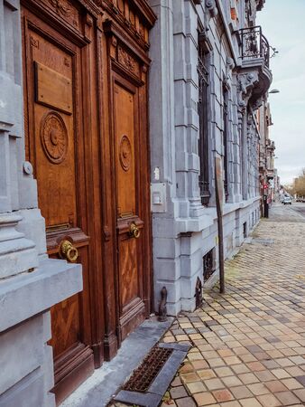 Charleroi, Belgium - December 28 29 2019: Buildings at Boulevard Audent with "Histoire de la Cit?, le Consulat G?n?ral d? Italie" sign, Walloniaのeditorial素材