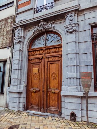 Charleroi, Belgium - December 28 29 2019: Buildings at Boulevard Audent with "Histoire de la Cit?, le Consulat G?n?ral d? Italie" sign, Walloniaのeditorial素材