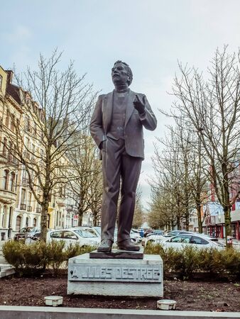 Charleroi, Belgium - December 28 29 2019: Jules Destree statue monument at Boulevard Audent 3, Wallonia. Jules Destree was a Belgian politician, doctor of law engaged in the Belgian Workers' politicsのeditorial素材