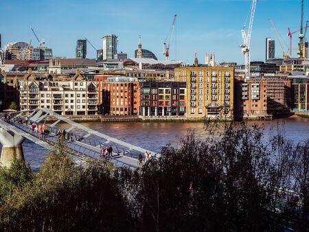 London, England - September 29 2015: London city view from Bankside, Millennium bridgeのeditorial素材