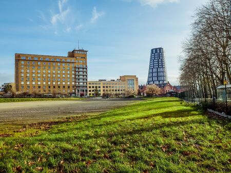 Charleroi, Belgium - December 28 2019: Blue tower, police station in the police area, near the Spirou roundabout and the old Defeld barracksのeditorial素材