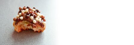 Long banner with a homemade muffin with chocolate topping. Perfect for pastries and bakeries