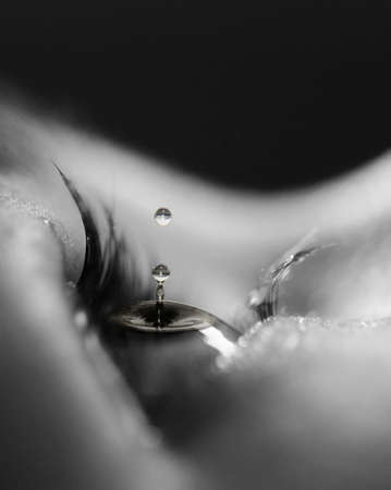 surreal black and white photo of a waterdrop in an eye, photoshop montageの写真素材