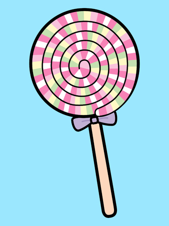 pastel colored large lollipop with a small bowのイラスト素材