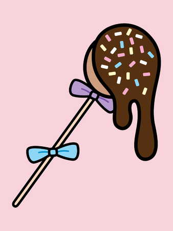 cake-pop with chocolate icing, sprinkles, and bowsのイラスト素材