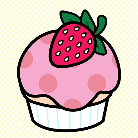 Cute and simple illustration of a strawberry cupcake with a strawberry on top.のイラスト素材