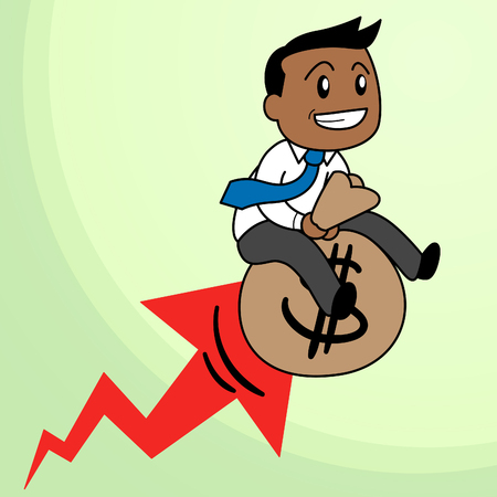 Happy Business Man in a Suit Riding a Bag of Moneyのイラスト素材