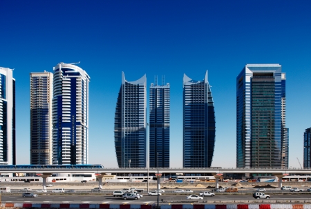 A new metro line and beatiful architecture, overlook the busy Sheikh Zayed Road  Image taken February 2010のeditorial素材
