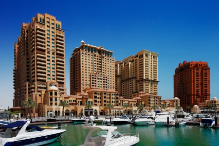 The Pearl-Qatar in Doha, Qatar is an artificial island spanning nearly four million square meters  It is a residential development of luxury villas and apartment towers target at the wealthy communityのeditorial素材