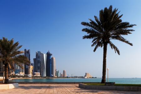 Doha, Qatar  The skyline of West Bay as seen from the Cornicheのeditorial素材