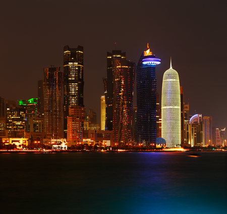 Doha, Qatar at Night is a beautiful city skyline of impressive contemporary architectureのeditorial素材