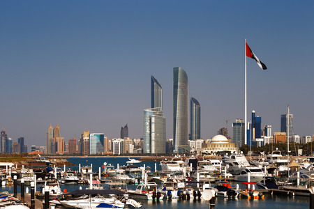 Abu Dhabi, UAE  A skyline view of the Capital City as seen from Marina Mallのeditorial素材