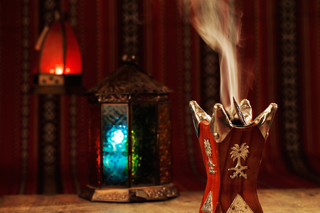 Bukhoor is usually burned in a mabkhara, a traditional incense burnerの写真素材