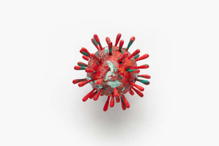 A photograph of a colorful virus sculpture. The artwork inspired by the Covid-19 lockdown of 2020の写真素材